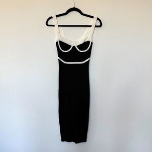 Black Knit Corset Detail Midi Dress